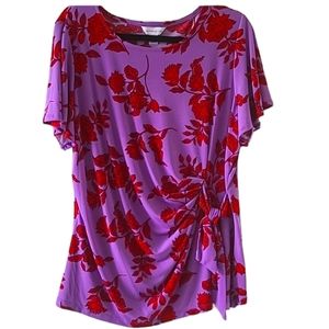 Liz Claiborne Purple Top with Red Floral Print